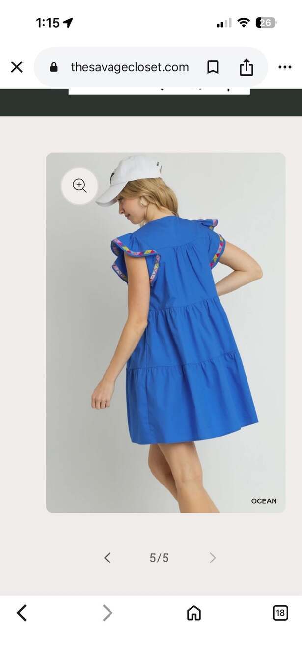 Umgee Royal Blue Embroidered Ruffle Sleeve Tiered Babydoll Mini Dress - Picture 3 of 9